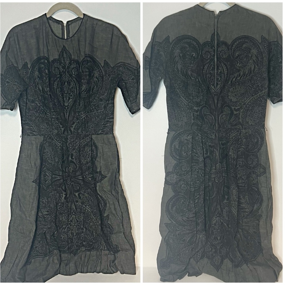 Vintage 1950's L'aiglon Paisley Print Brown Gray Black Dress